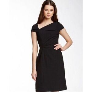 Tahari |  Ruched Midi Dress with Asymmetrical Neckline